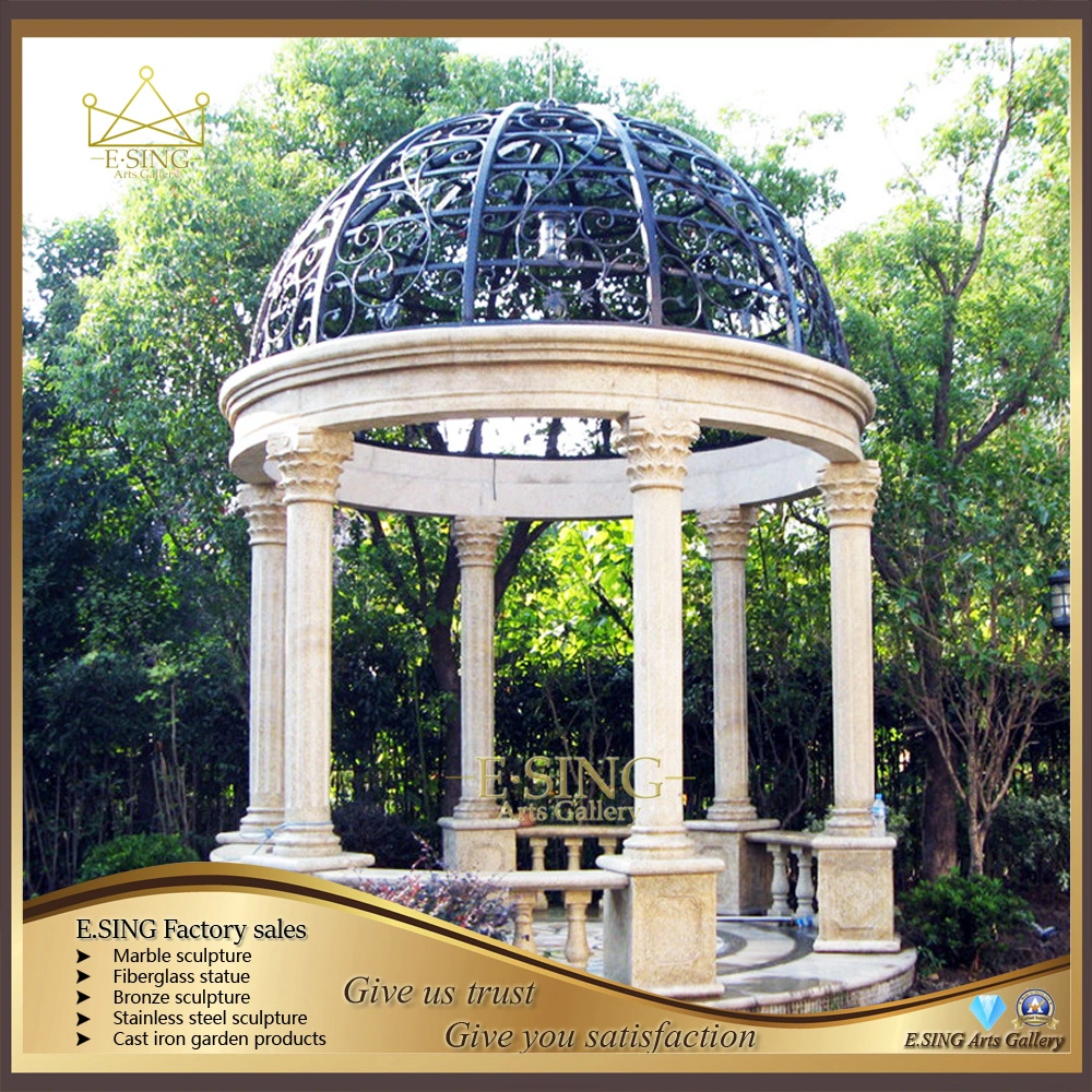 Outdoor Decoration Natural Stone Granite Column Gazebo with Iron Top