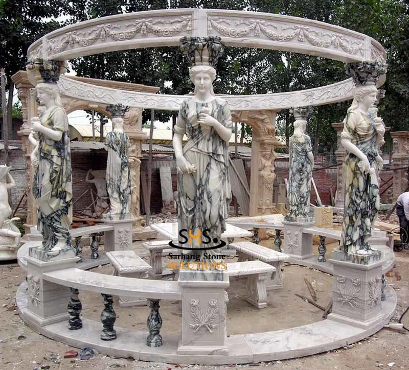 Outdoor Garden Hand Carved Natural Stone Marble Gazebo