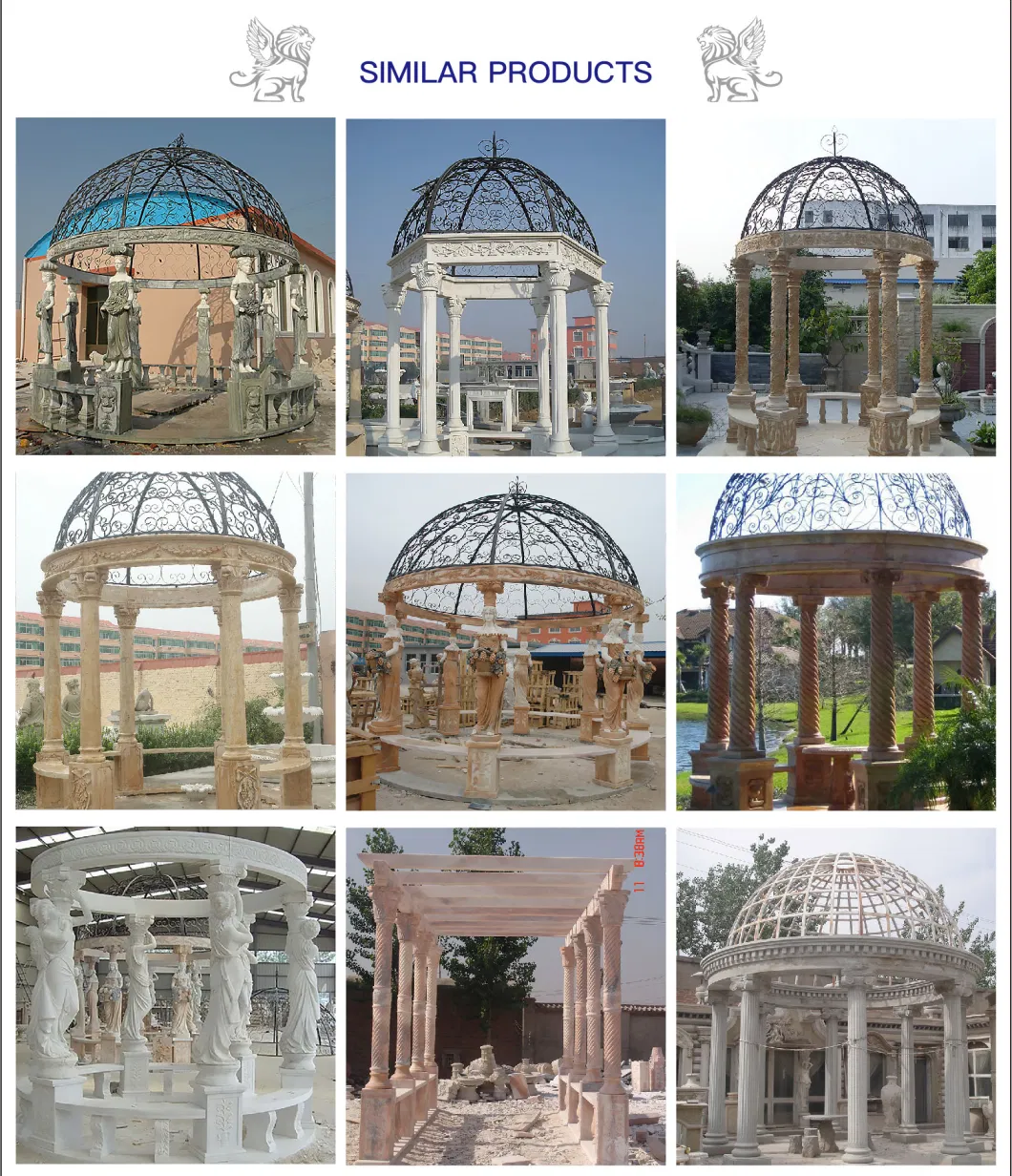 Factory Custom Large Garden Luxury Natural Stone Pavilion White Marble Roman Column Gazebo