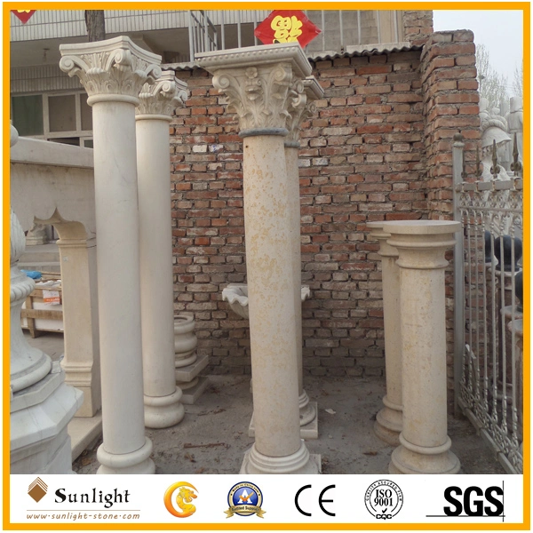 Natural Stone Carving Marble Granite Roman Columns, Solid/Hollow Beige/White Marble Columns