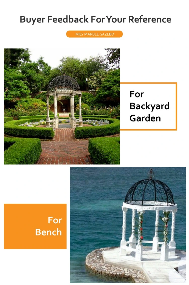 Outside Custom Natural Marble Gazebo with Iron Dome for Yard