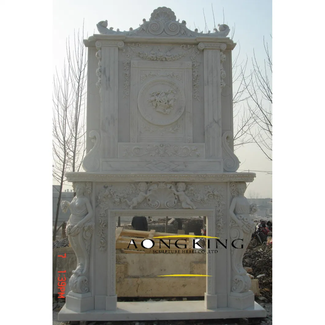 Handicraft Roma Figure Stone Floating Mantel Classical Styles Double Marble Fireplace