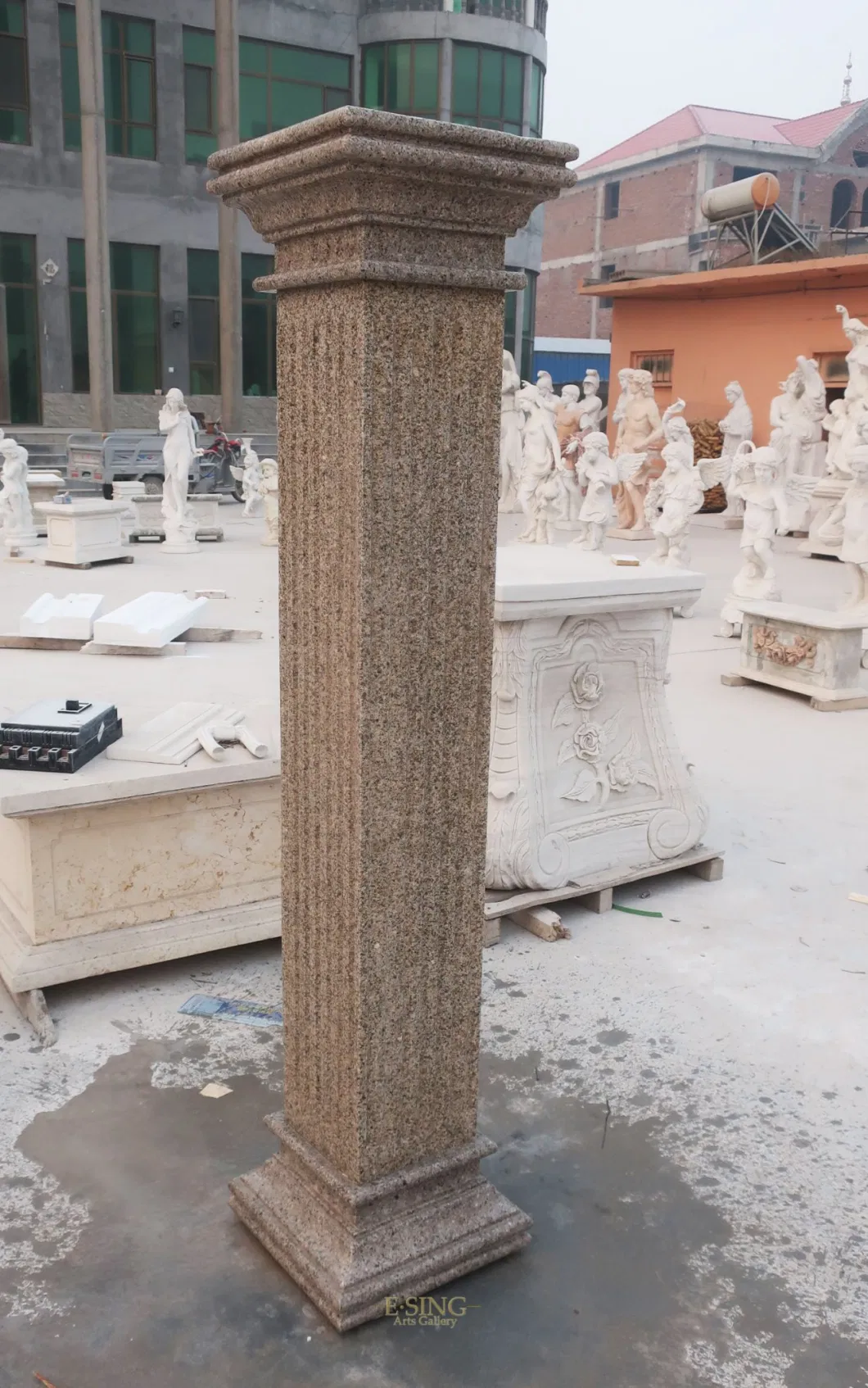 Outdoor Building Material Decorative Yellow Granite Square Pillar Stone Greek Column