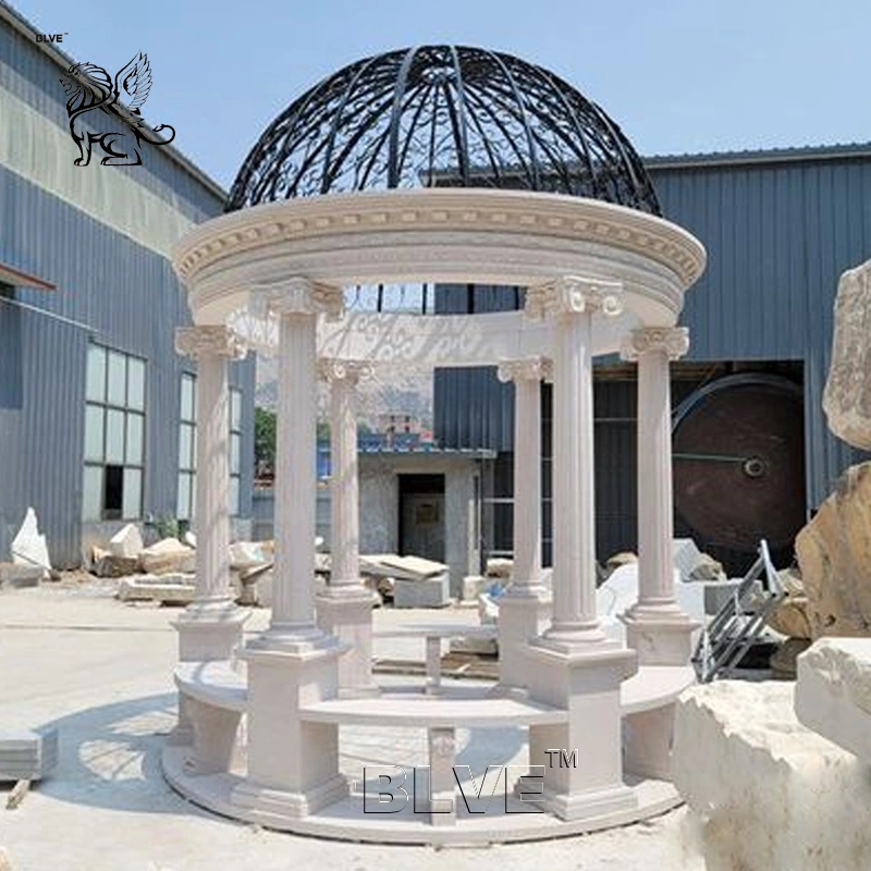 Factory Custom Size Outdoor Large Garden Natural Stone Hand Carved White Marble Column Gazebo