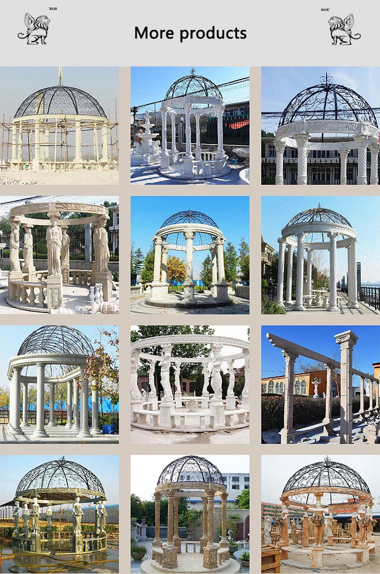 Factory Custom Large Garden Luxury Natural Stone Pavilion White Marble Roman Column Gazebo