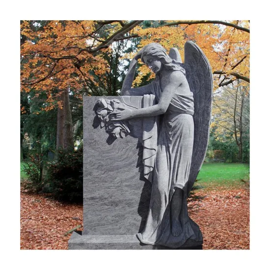 Escultura del monumento del ángel de la piedra de la lápida mortuoria del granito negro con el corazón doble