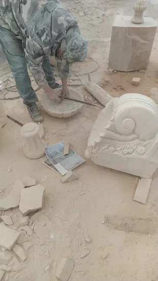 Egipto crema mármol piedra escultura fuente de agua jardín decorar fuente (SY