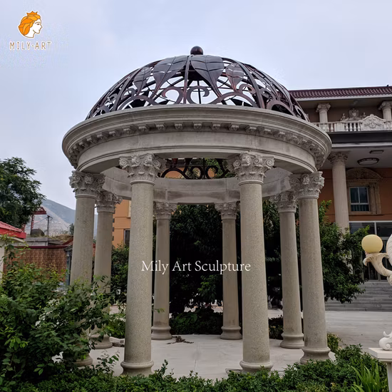 Decoración de jardín, pabellón redondo de estilo chino, cenador de mármol verde de piedra natural