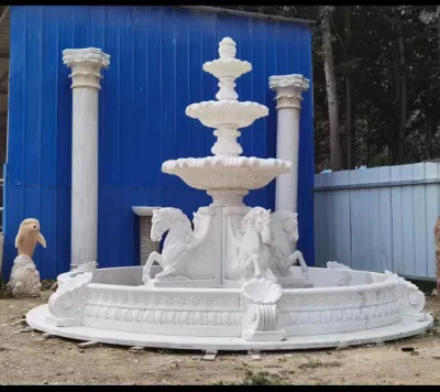 Fuente de agua de mármol grande de piedra natural tallada Gardenhand al aire libre de la estatua del león