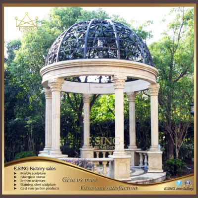 Decoración exterior Gazebo de columna de granito de piedra natural con tapa de hierro