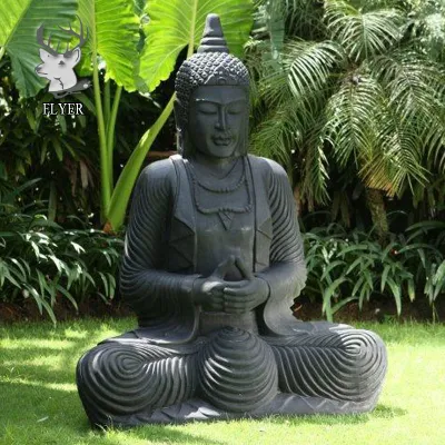 La decoración al aire libre talló la escultura de piedra grande de Buda meditando de las estatuas de Buda del granito negro pulido