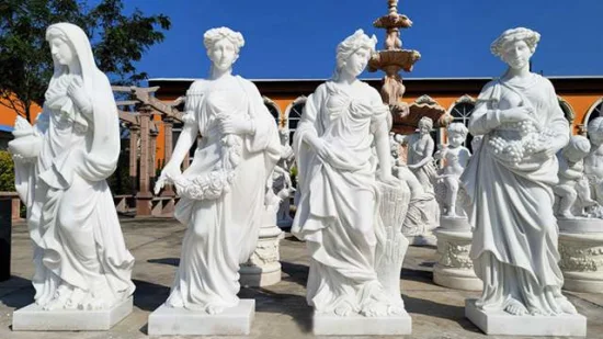 Estatua de Dios femenino griego de tamaño natural clásica personalizada, escultura de estatua femenina de mármol rojo Natural de cuatro estaciones, mayorista