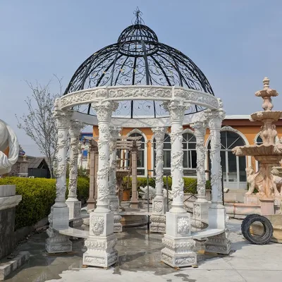 Gazebo de mármol de piedra natural tallada a mano para jardín al aire libre